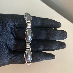 Sterling Silver with hematite stone earrings-necklace- bracelet set.